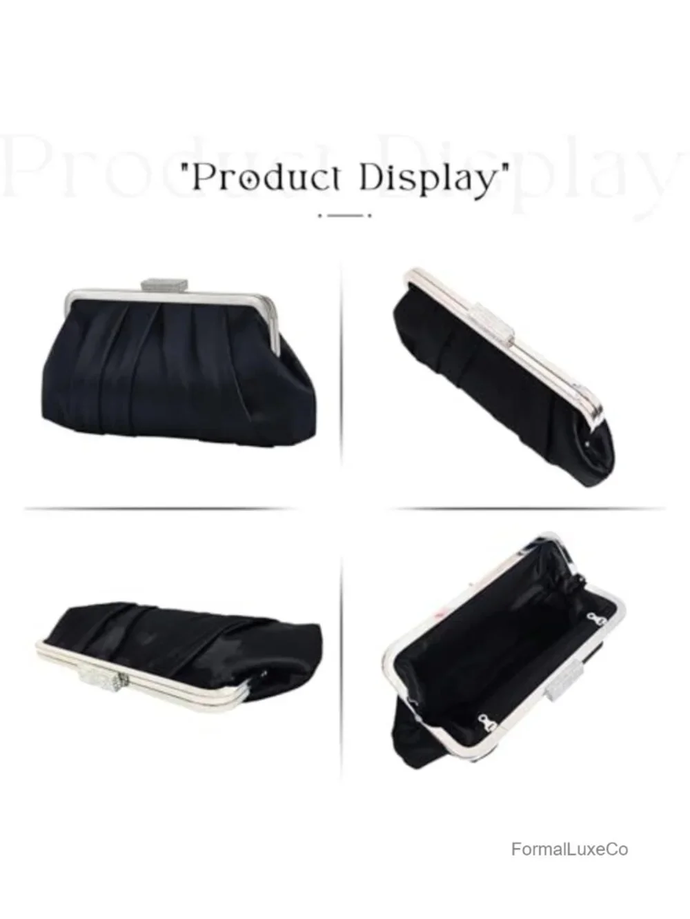 Satin Ruched Clutch with Kiss-Lock Closure and Detachable Chain